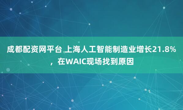 成都配资网平台 上海人工智能制造业增长21.8%，在WAIC现场找到原因